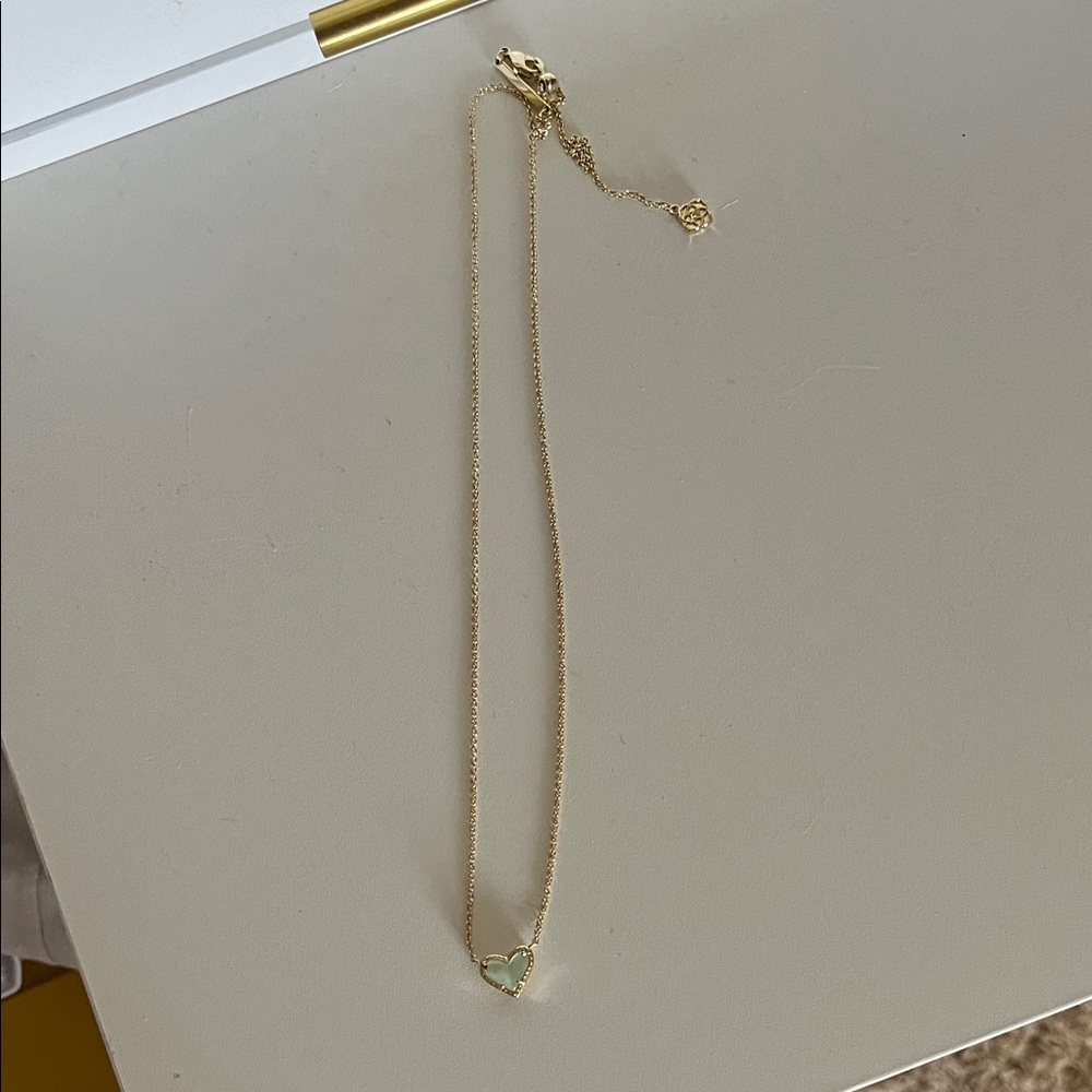 Kendra Scott Gold Necklace with Pale Green Heart Pendant